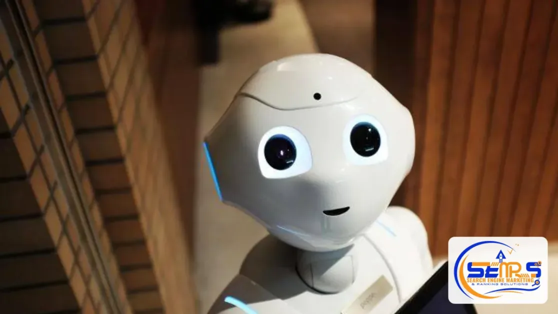 AI Marketing Tools for Small Business: What to Use and How to Use It Safely 1 A humanoid robot standing in front of a screen